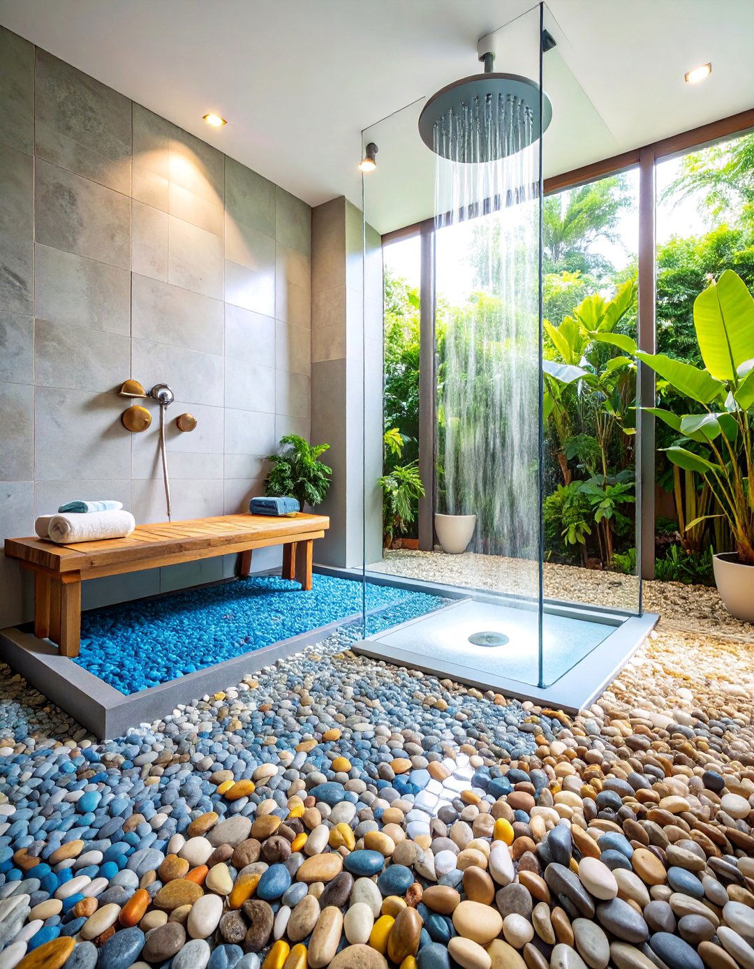 Pebble Floor Wet Room Design - 25 Japandi Bathroom Ideas