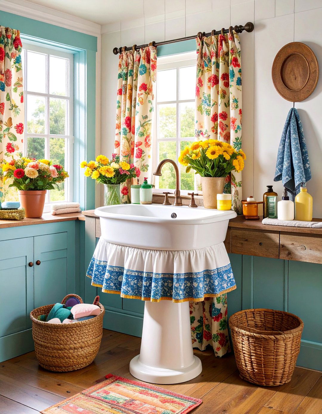 Pedestal Sink Skirt with Hidden Storage - 25 Pedestal Sink Storage Ideas