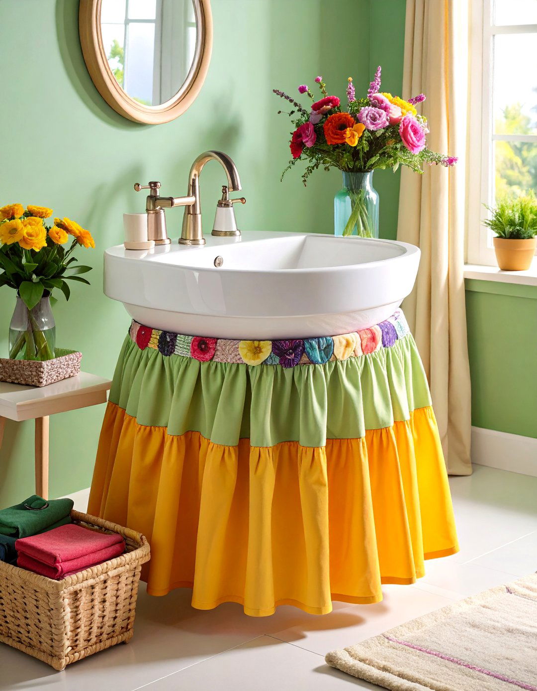 Pedestal Sink Storage Skirt - 25 Small Bathroom Storage Ideas