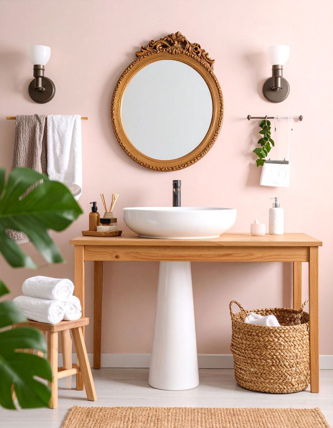 Pedestal Sink with Vintage Mirror - 25 Cottage Bathroom Ideas