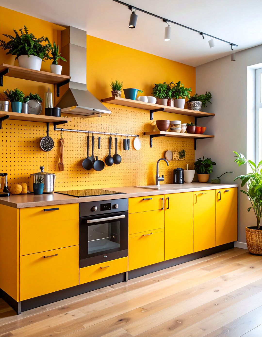 Pegboard Integration Open Storage System - 25 Open Shelving Kitchen Ideas