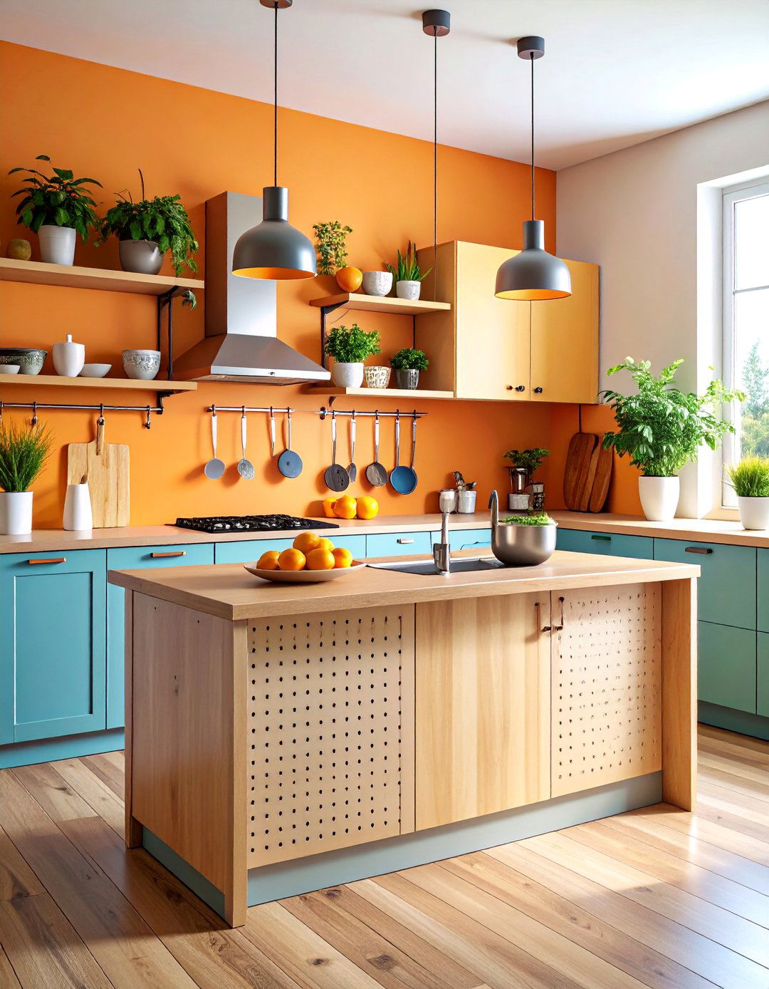 Pegboard Panel Kitchen Island with Functional Storage Integration - 25 Kitchen Island Back Panel Ideas