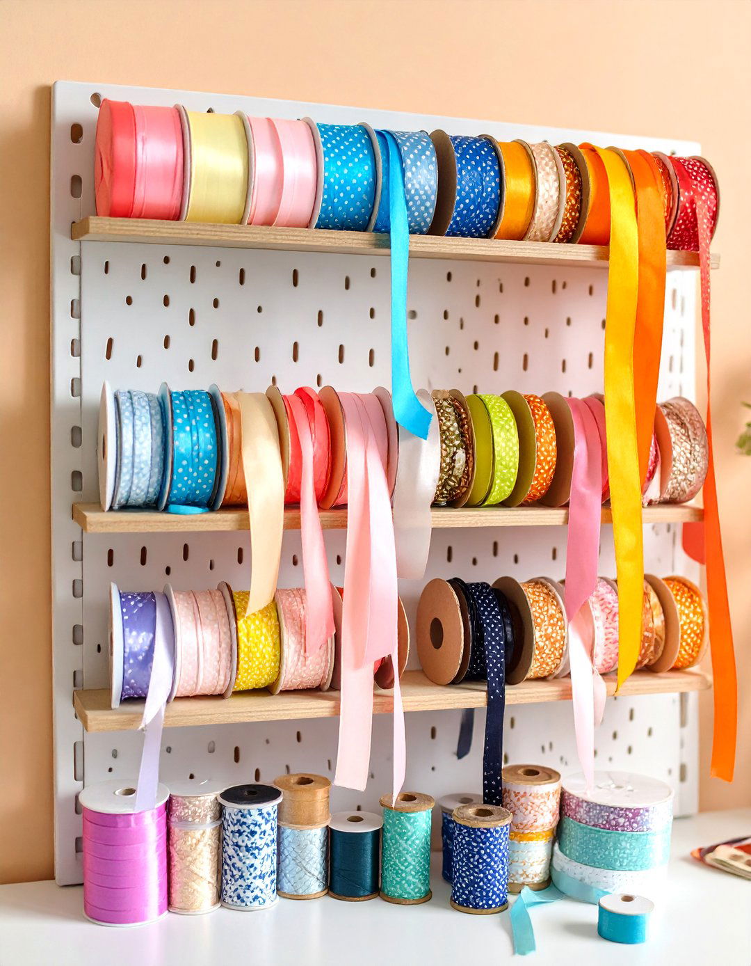 Pegboard Picture Ledge Combination - 25 Ribbon Storage Ideas