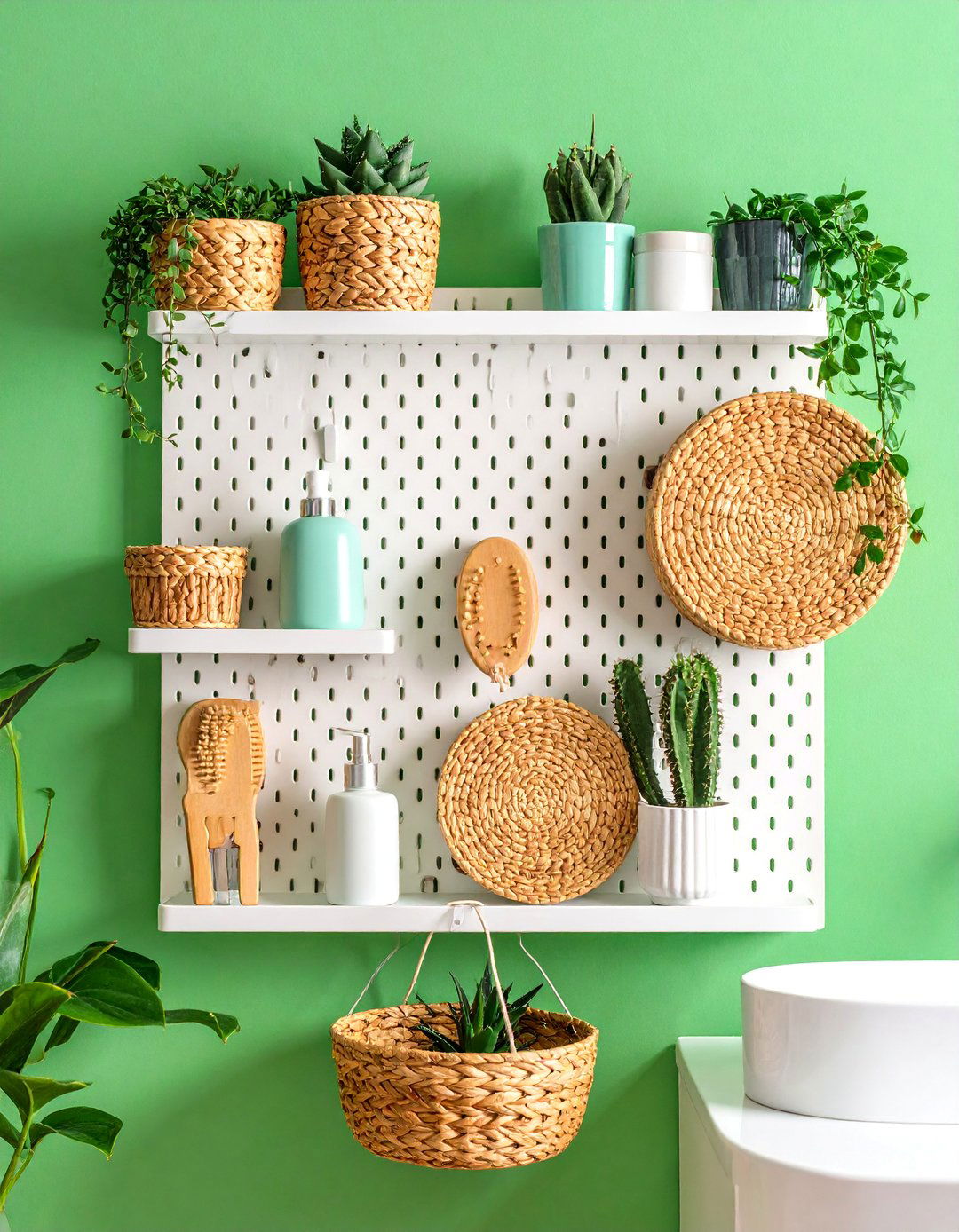 Pegboard Wall Organization System - 25 Small Bathroom Shelving Ideas