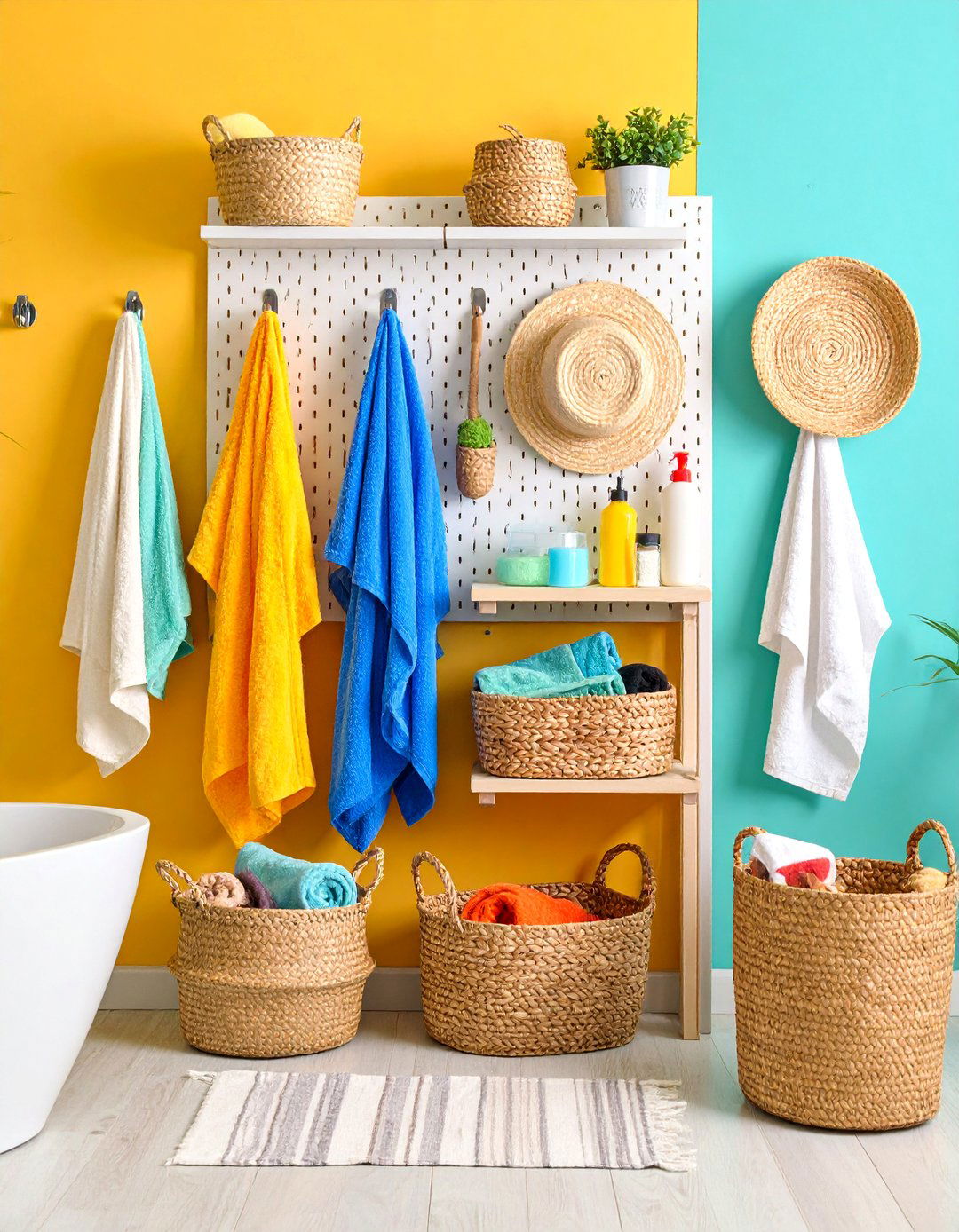 Pegboard Wall Organization with Customizable Towel Storage - 25 Towel Storage Ideas