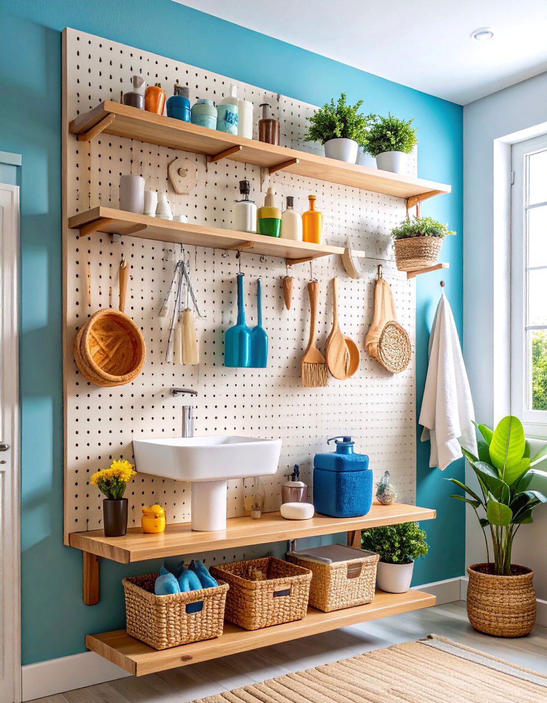 Pegboard Wall Organizer with Customizable Accessories - 25 Bathroom Wall Storage Ideas