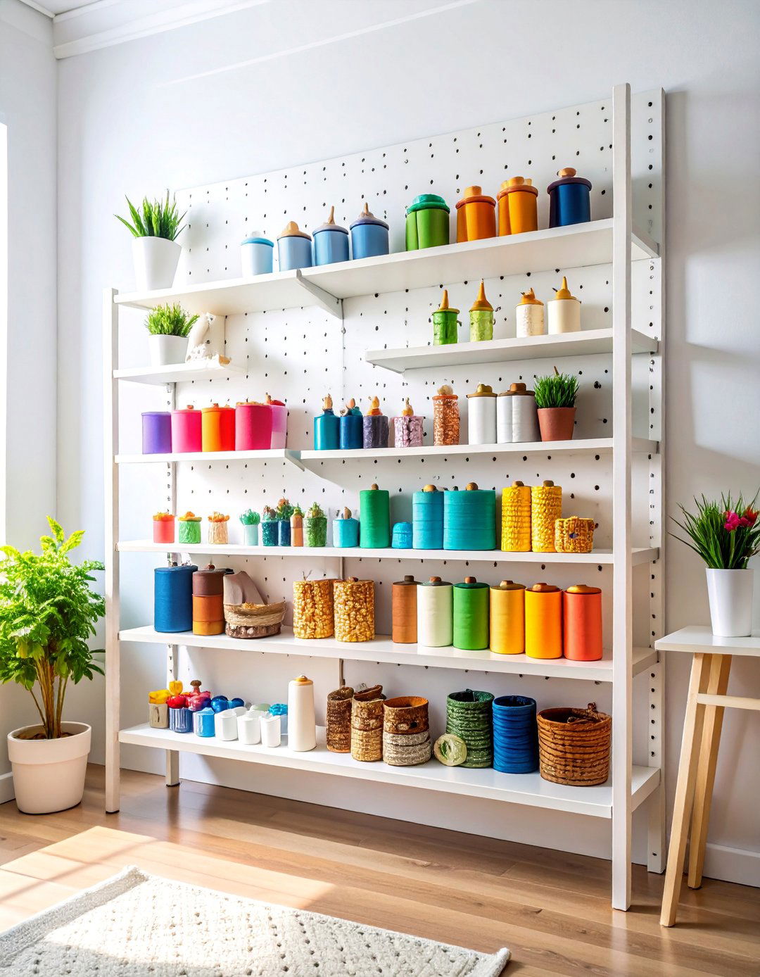 Pegboard Wall Storage System with Customizable Hooks - 25 Ribbon Storage Ideas