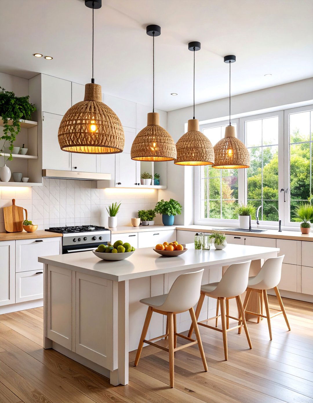 Pendant Lights with Natural Woven Materials - 25 Small Kitchen Lighting Ideas