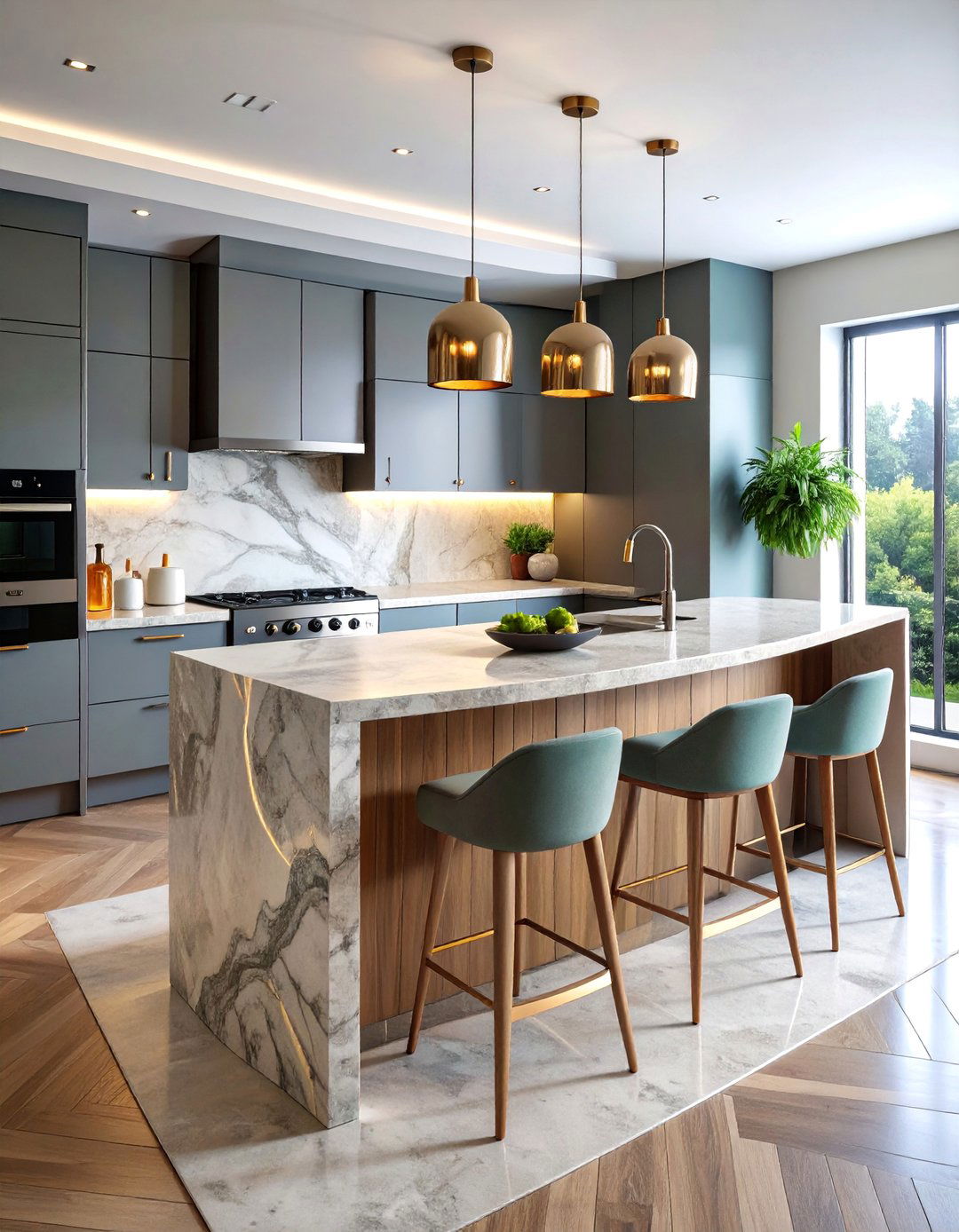 Peninsula Granite Design with Curved Edges - 25 Granite Kitchen Countertop Ideas
