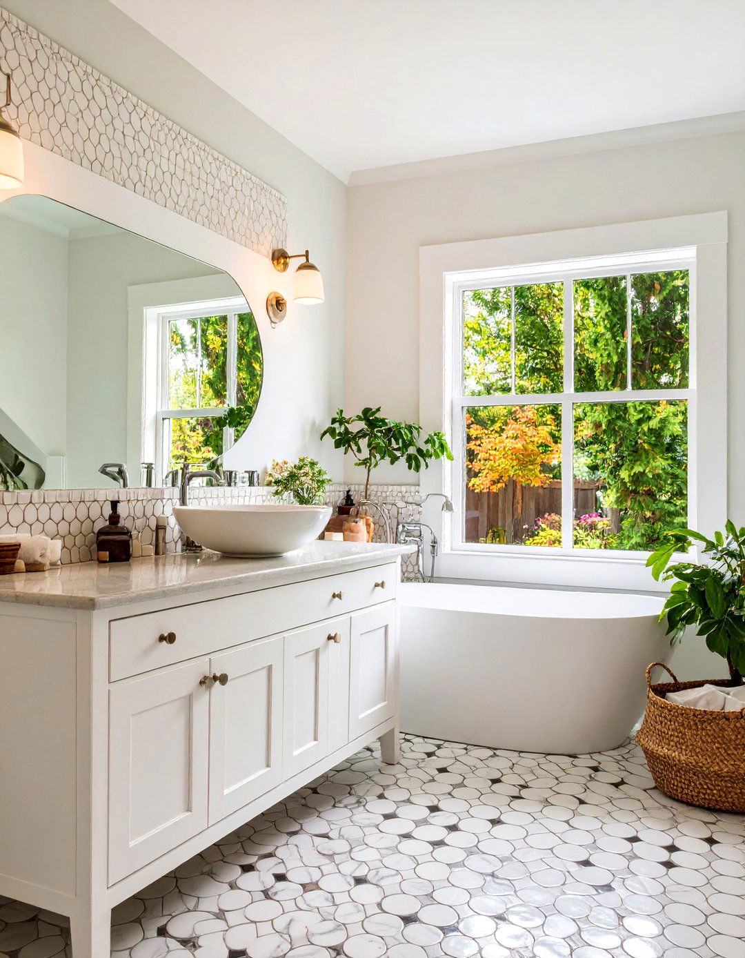 Penny Round Mosaic Tile Design - 25 Bathroom Backsplash Ideas