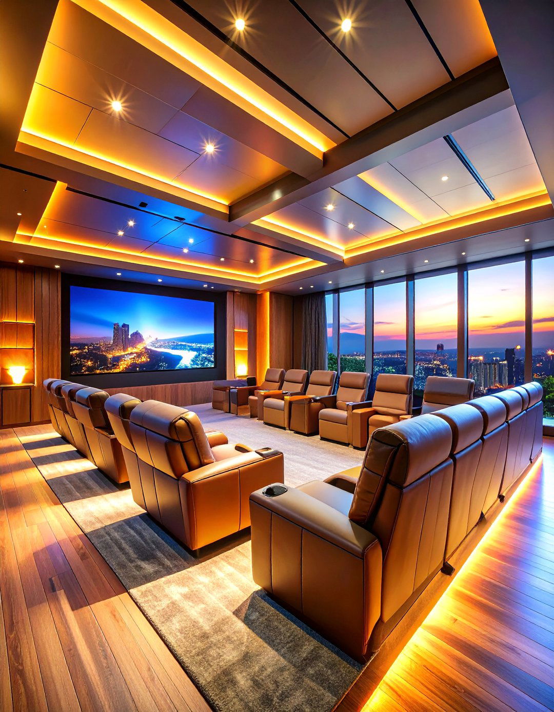 Penthouse Home Theater with Luxury Seating - 25 Penthouse Design Ideas