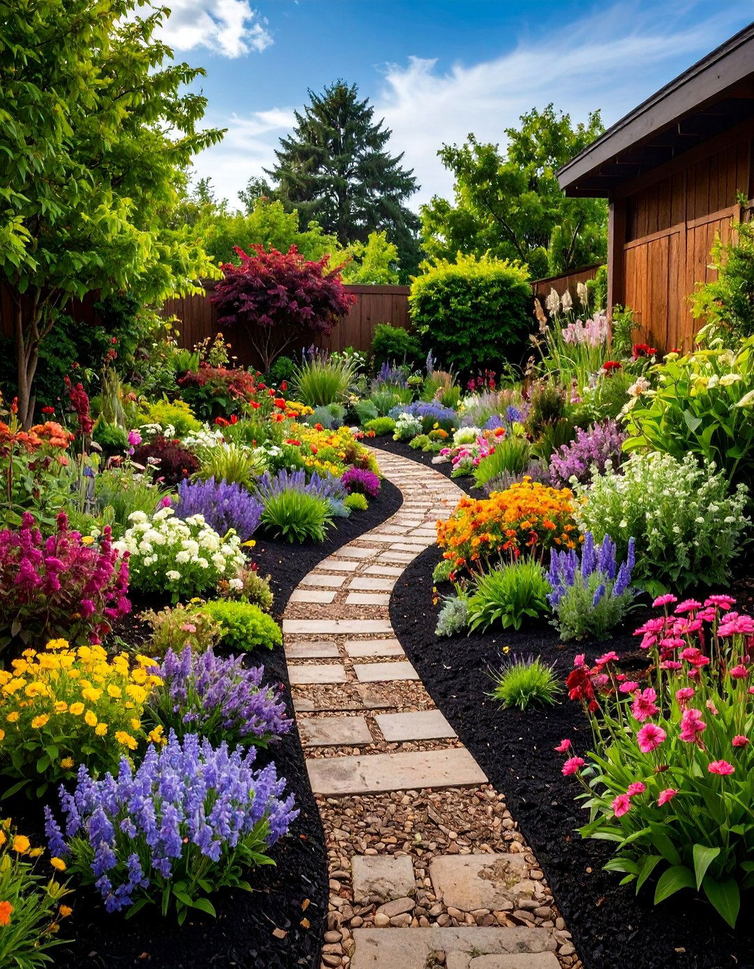 Perennial Flower Garden with Black Mulch Backdrop - 25 Black Mulch Landscaping Ideas