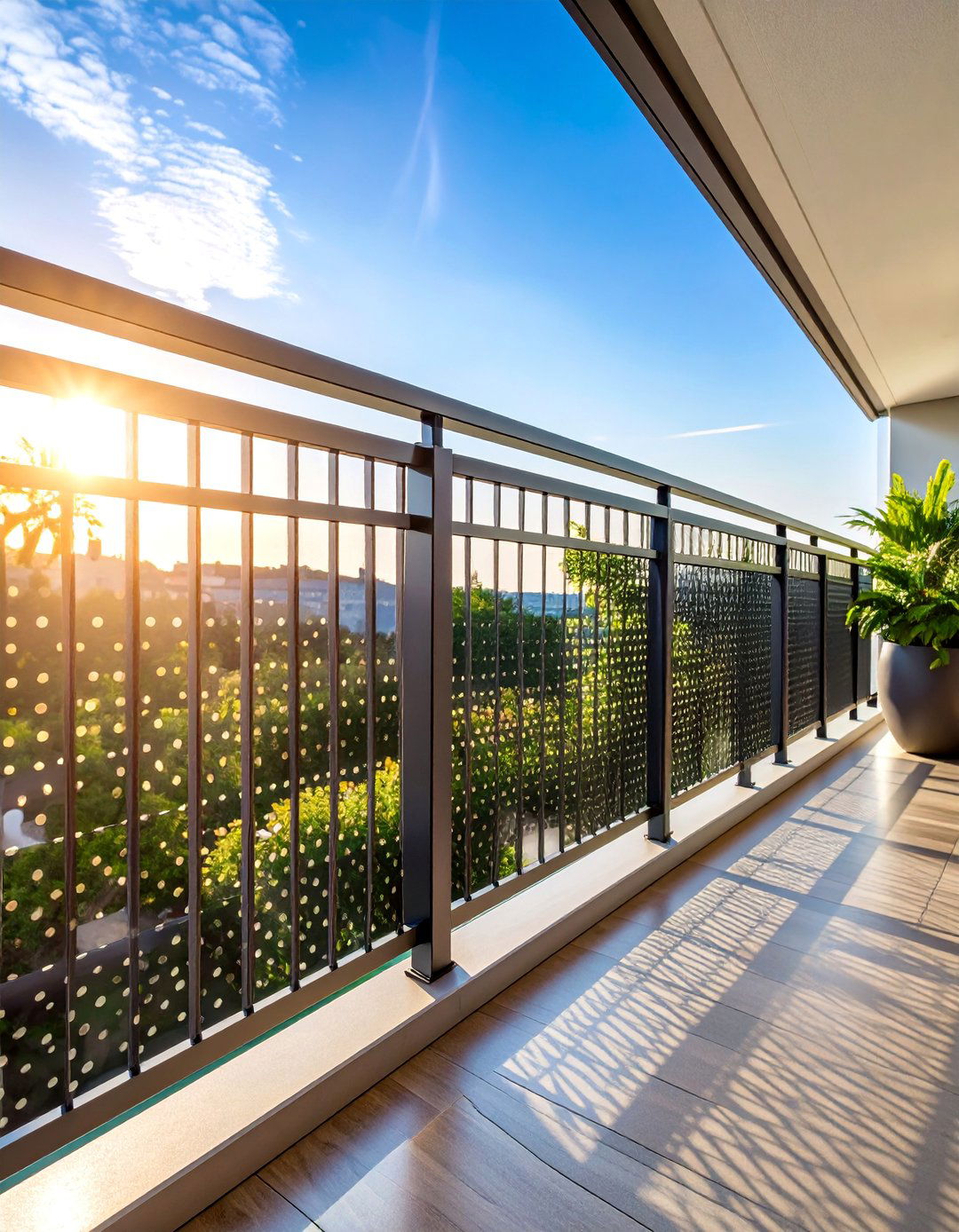 Perforated Metal Balcony Railing with Pattern Variations - 25 Balcony Railing Design Ideas