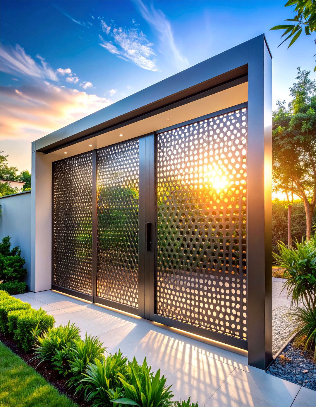 Perforated Metal Privacy Screen Gate - 25 Front Door Gate Ideas