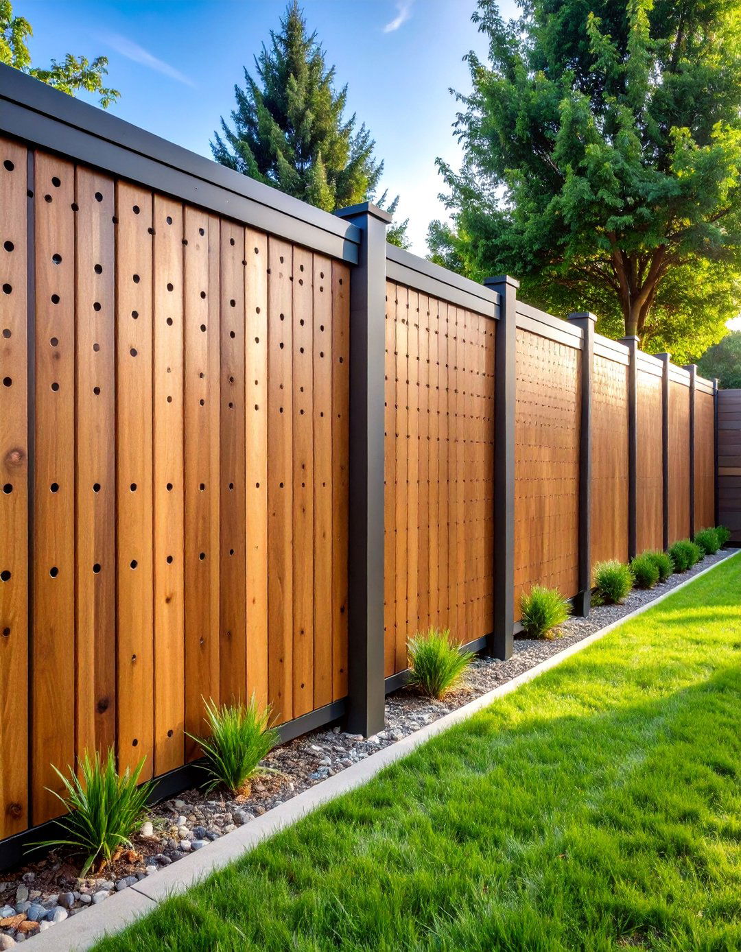 Perforated Metal and Wood Panel Combination - 25 Metal and Wood Fence