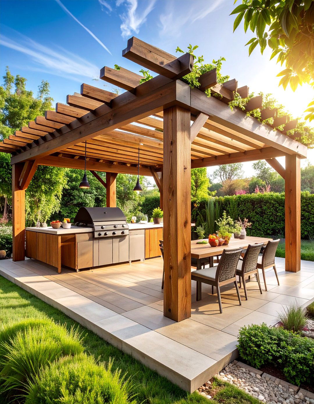 Pergola Covered Grill Station with Overhead Protection - 25 Grill Station Ideas