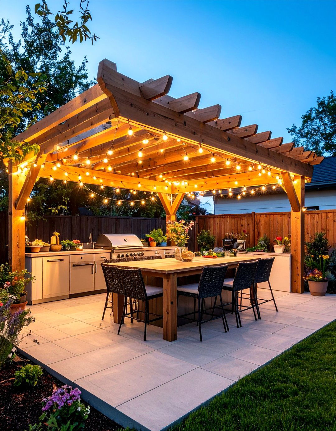 Pergola Covered Outdoor Kitchen Station - 25 Cheap Backyard Makeover Ideas