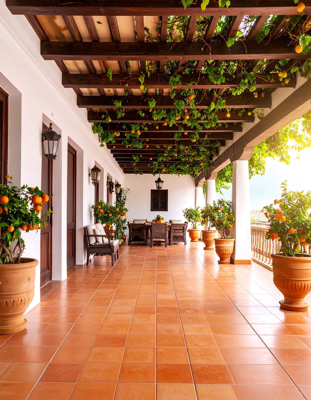 Pergola Covered Porch with Climbing Vines - 25 spanish style front porch ideas