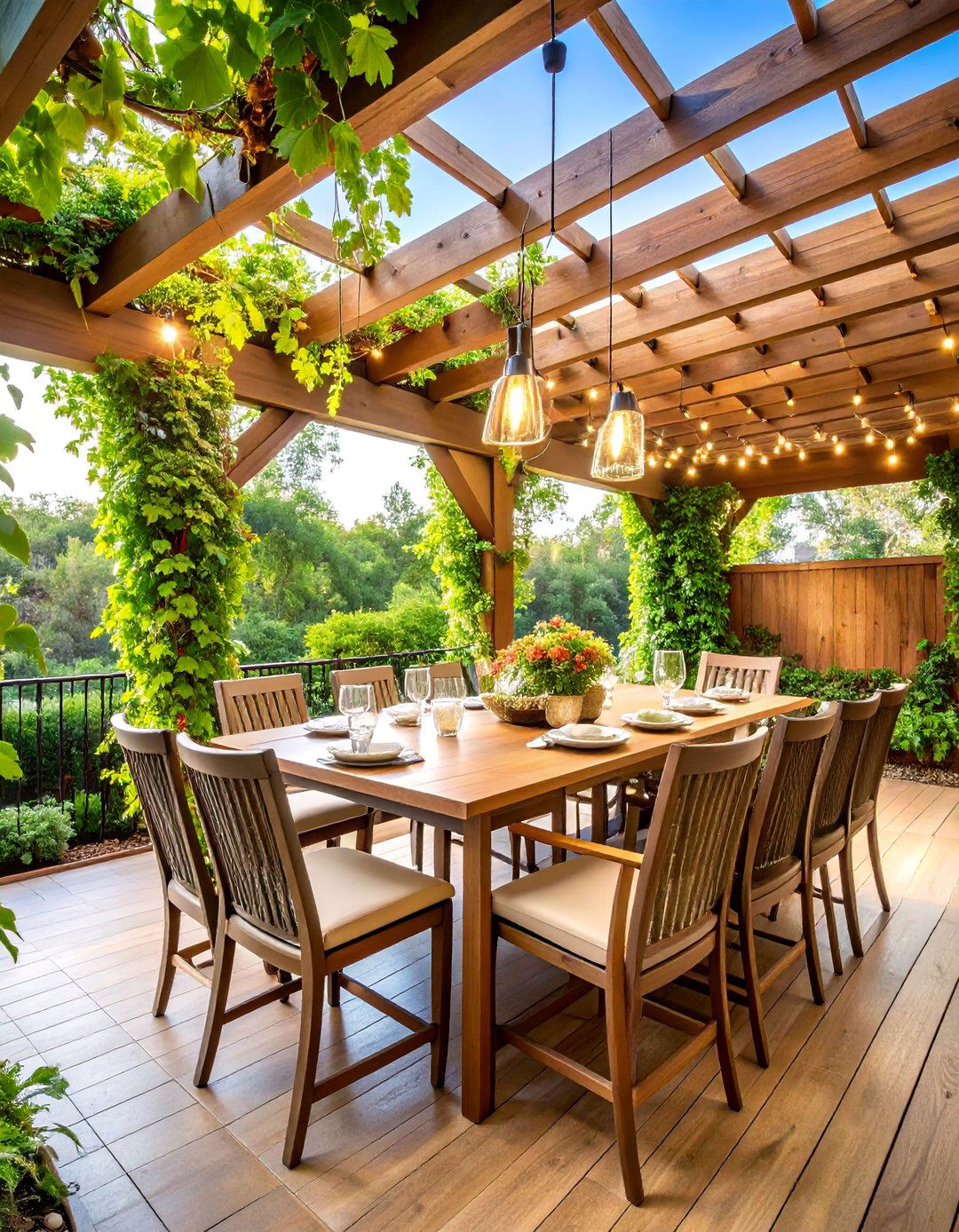 Pergola Dining Room with Climbing Vines