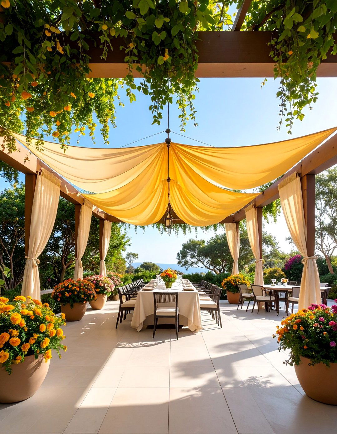 Pergola Drop Shade Curtains with Pulley Systems - 25 Patio Curtain Ideas