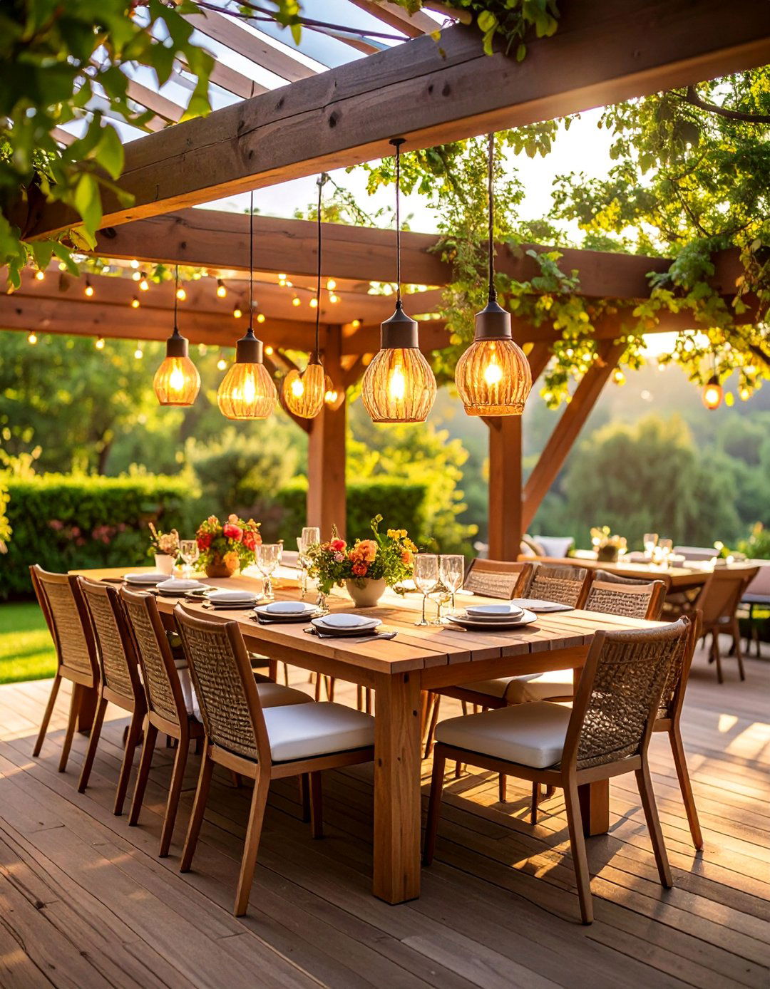 Pergola Lighting with Hanging Pendant Fixtures - 25 Garden Lighting Ideas