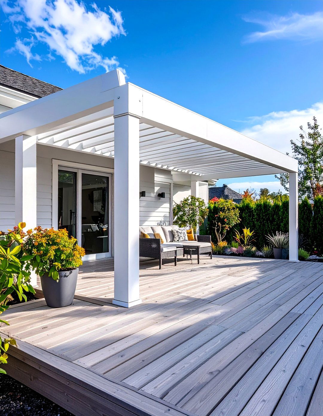 Pergola Porch with Adjustable Louvered Roof - 25 Modern Front Porch Ideas