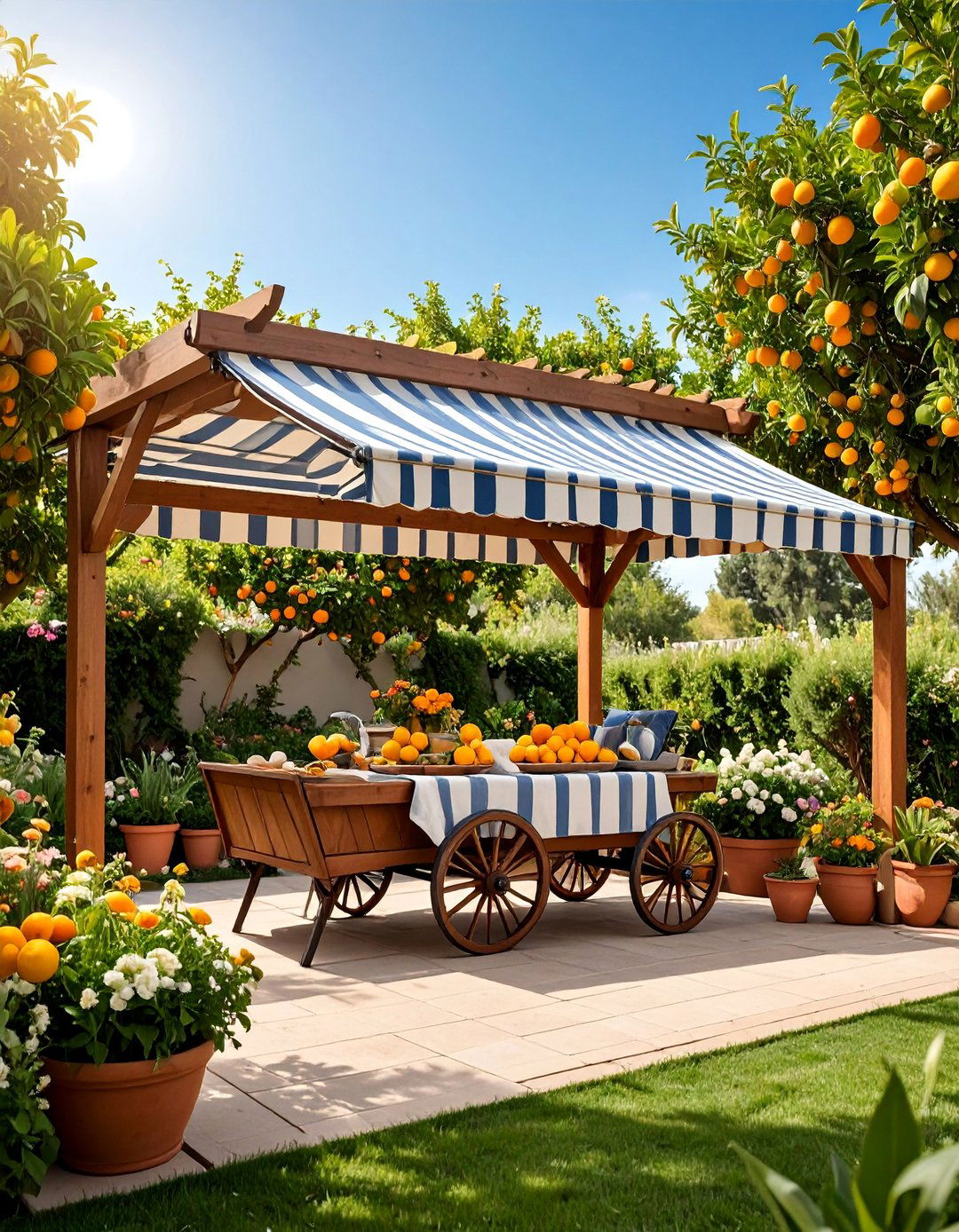 Pergola Roof with Retractable Awning Stripes - 25 Pergola Roof Ideas