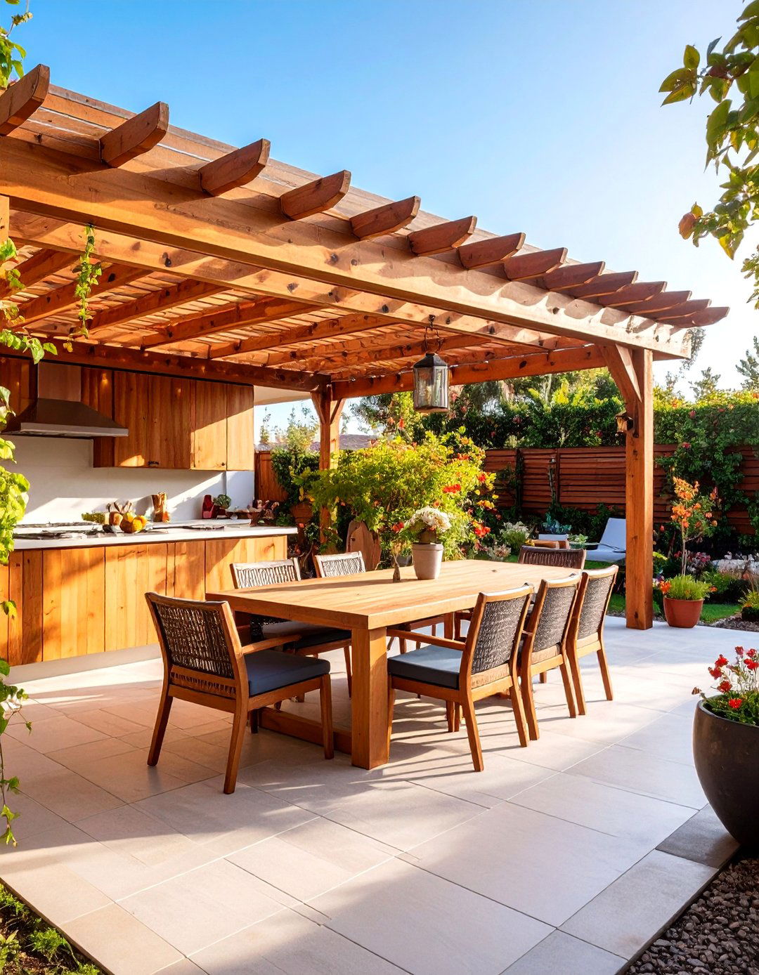 Pergola Roofed Enclosed Garden Dining Space - 25 Enclosed Garden Ideas