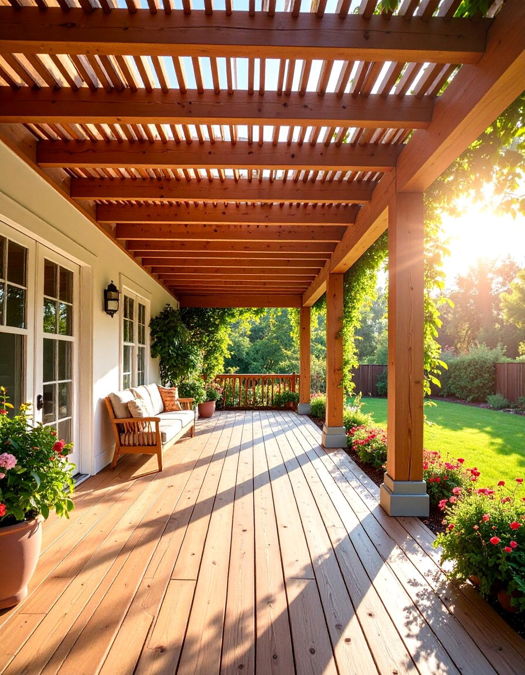 Pergola Style Front Porch Roof with Open Beam Construction - 25 Front Porch Roof Ideas