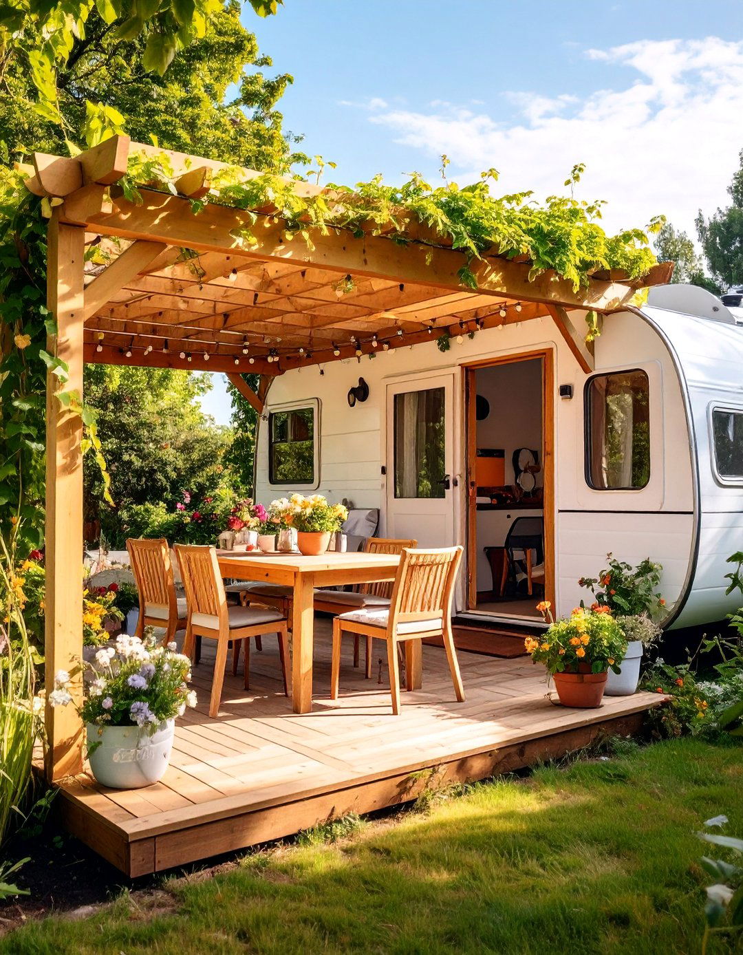 Pergola Topped Open Porch - 25 Mobile Home Porch Ideas