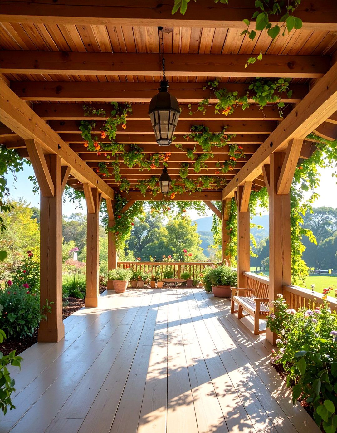 Pergola Topped Porch with Climbing Vines - 25 Raised Ranch Front Porch Ideas
