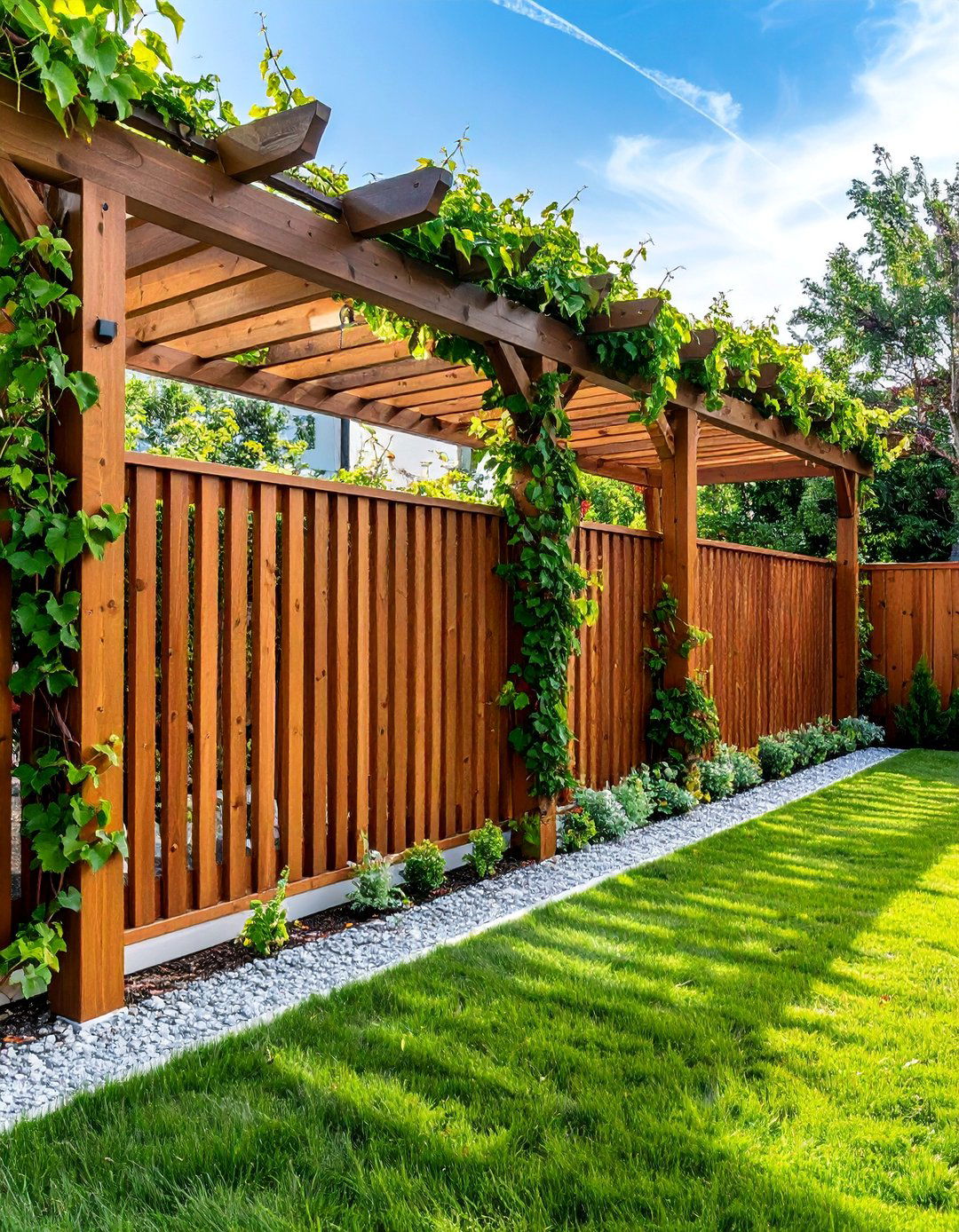 Pergola Topped Privacy Fence - 25 Privacy Fence Ideas