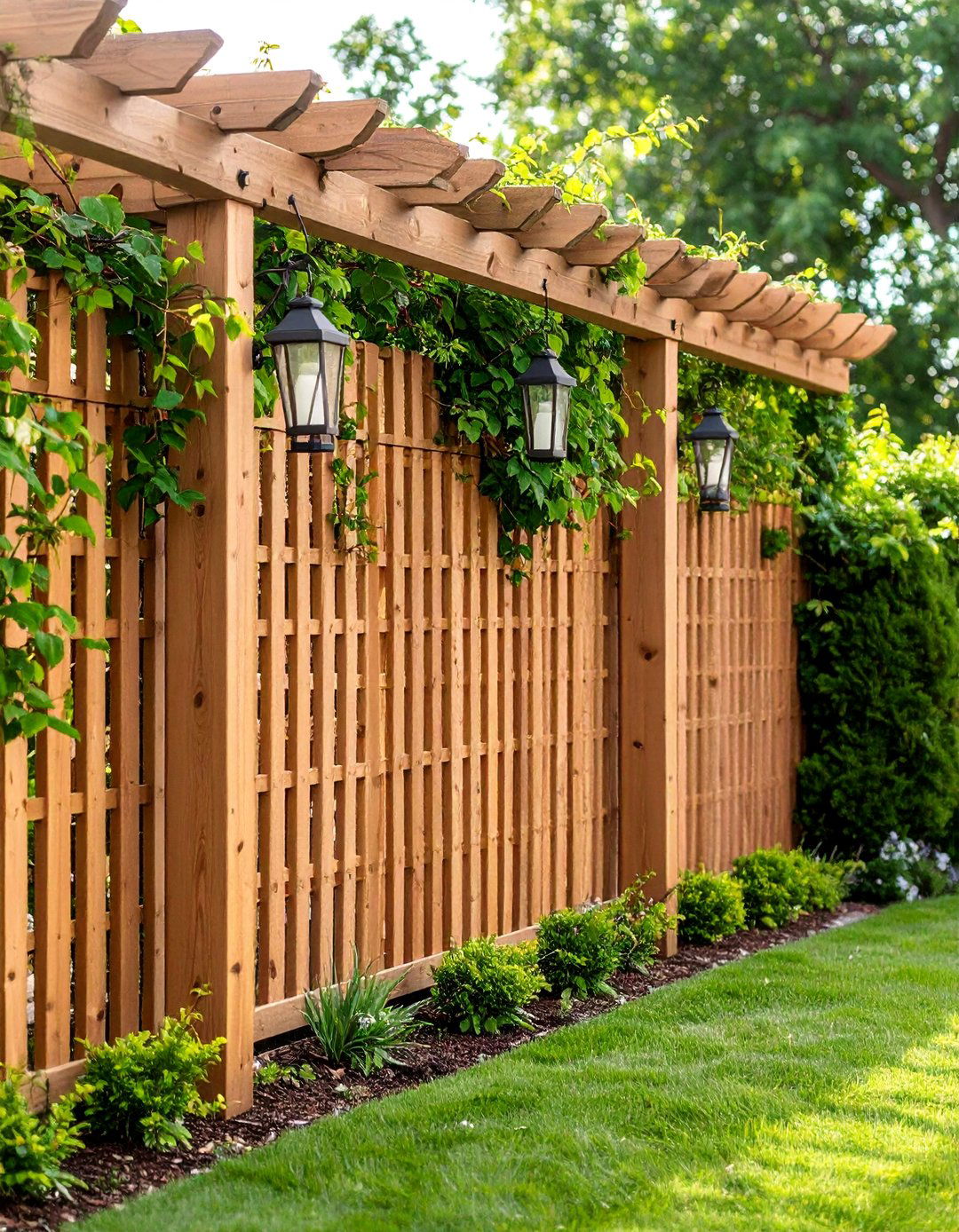 Pergola Topped Vertical Lattice Fence - 25 Lattice Fence Ideas
