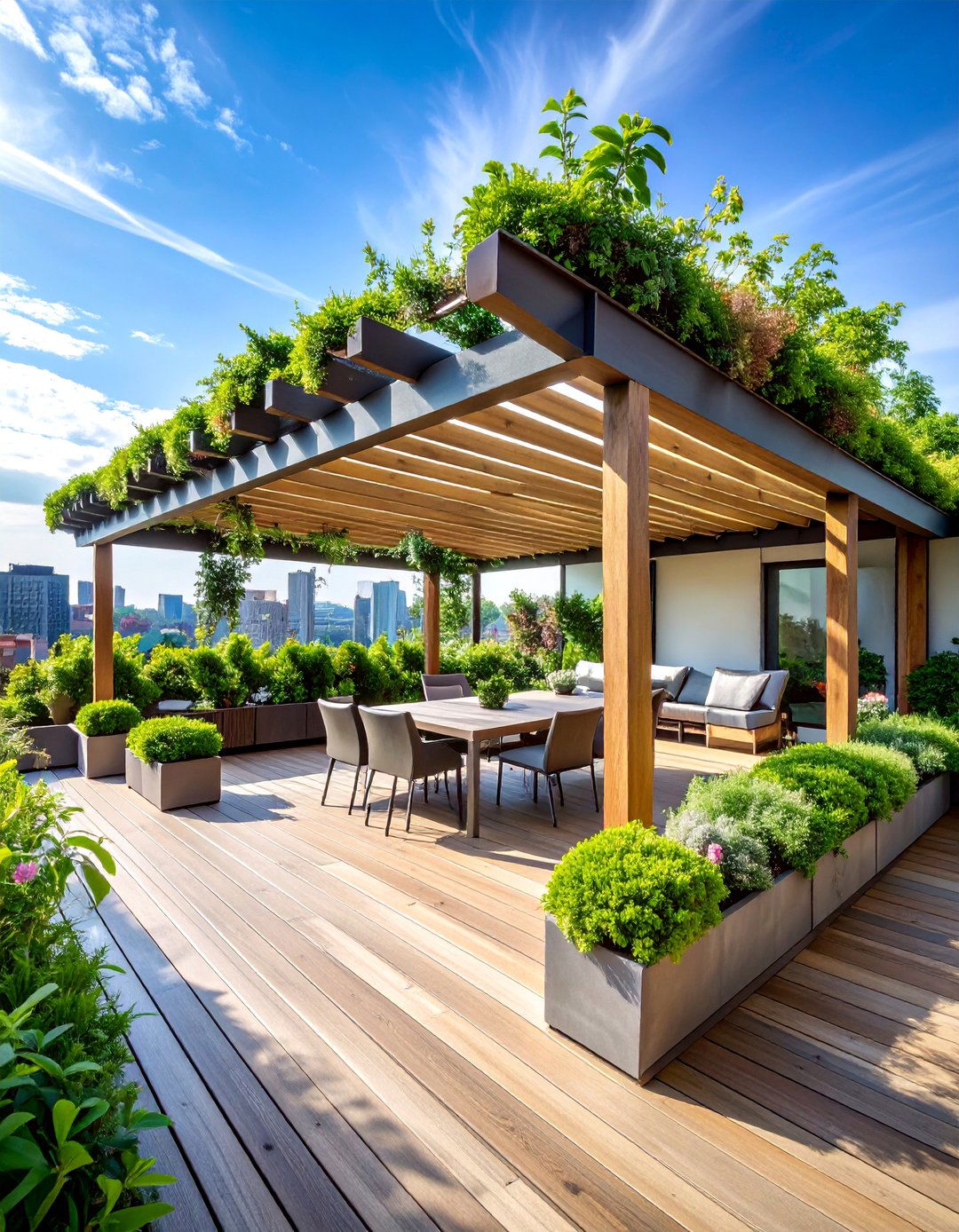 Pergola with Green Roof Garden - 25 Small Patio Pergola Ideas
