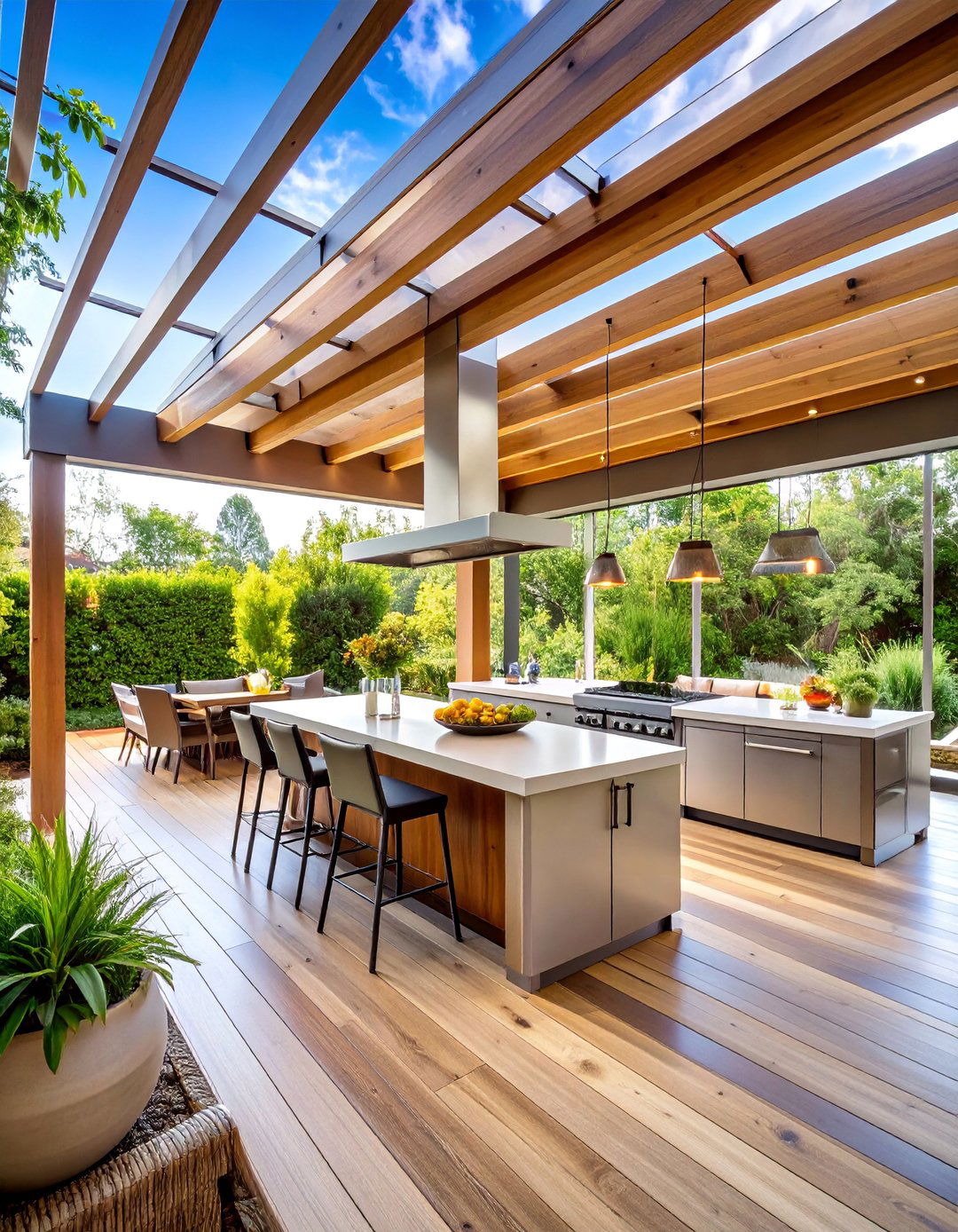 Pergola with Integrated Outdoor Kitchen - 25 Small Patio Pergola Ideas