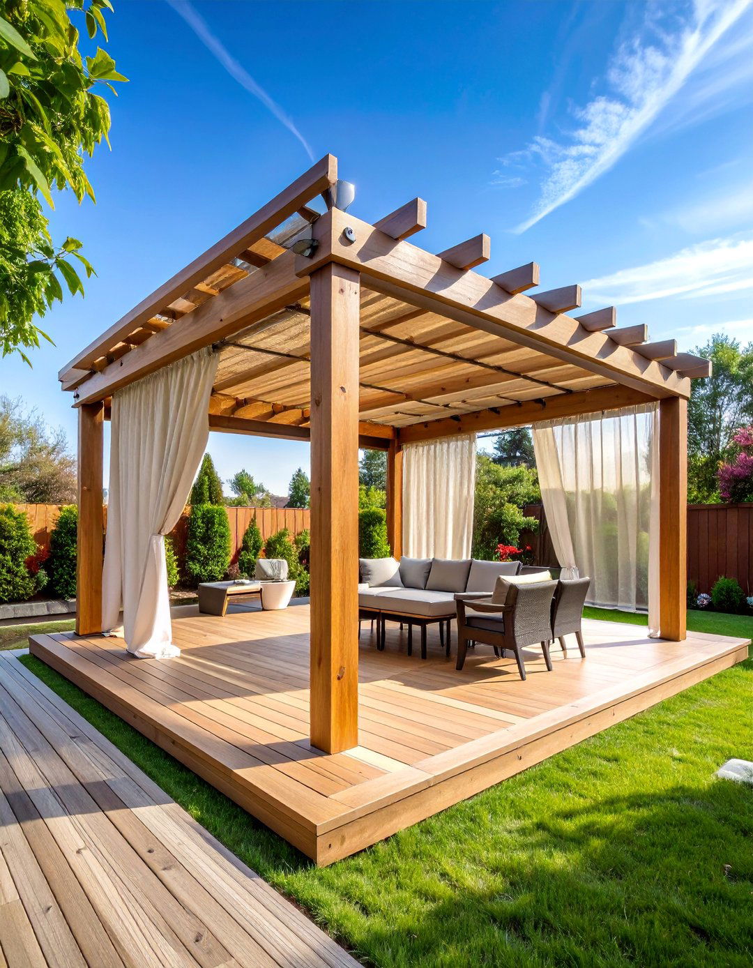 Pergola with Retractable Privacy Screens - 25 Backyard Privacy Ideas