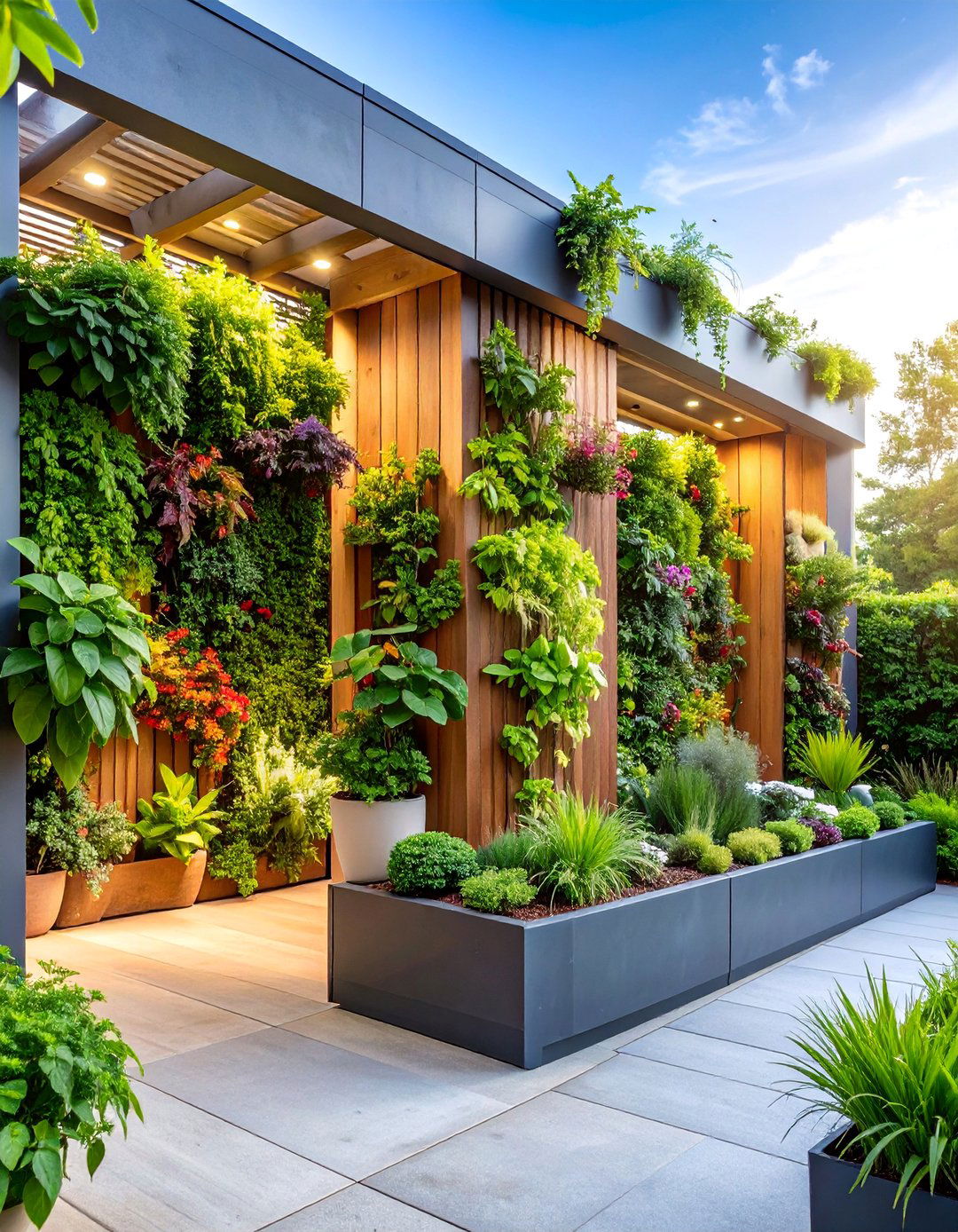 Pergola with Vertical Garden Living Walls - 25 Small Patio Pergola Ideas