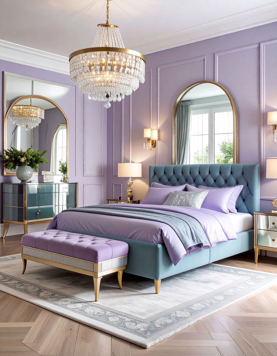 Periwinkle Bedroom with Mirrored Furniture Accents - 25 Periwinkle Bedroom Ideas