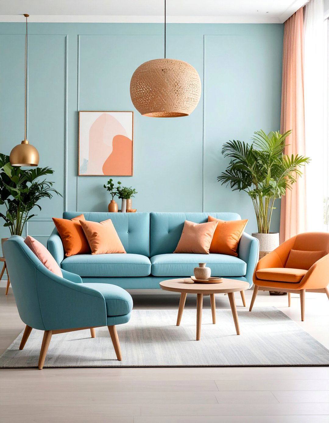 Periwinkle Blue and Melon Orange Soft Contemporary Style - 25 orange and blue living room ideas