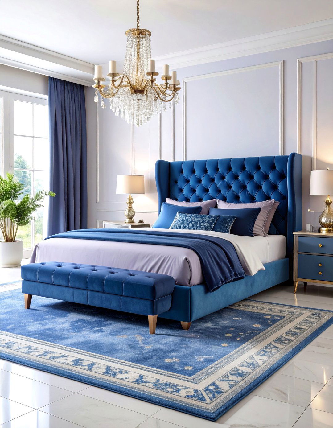 Periwinkle Master Bedroom with Luxury Velvet Accents - 25 Periwinkle Bedroom Ideas