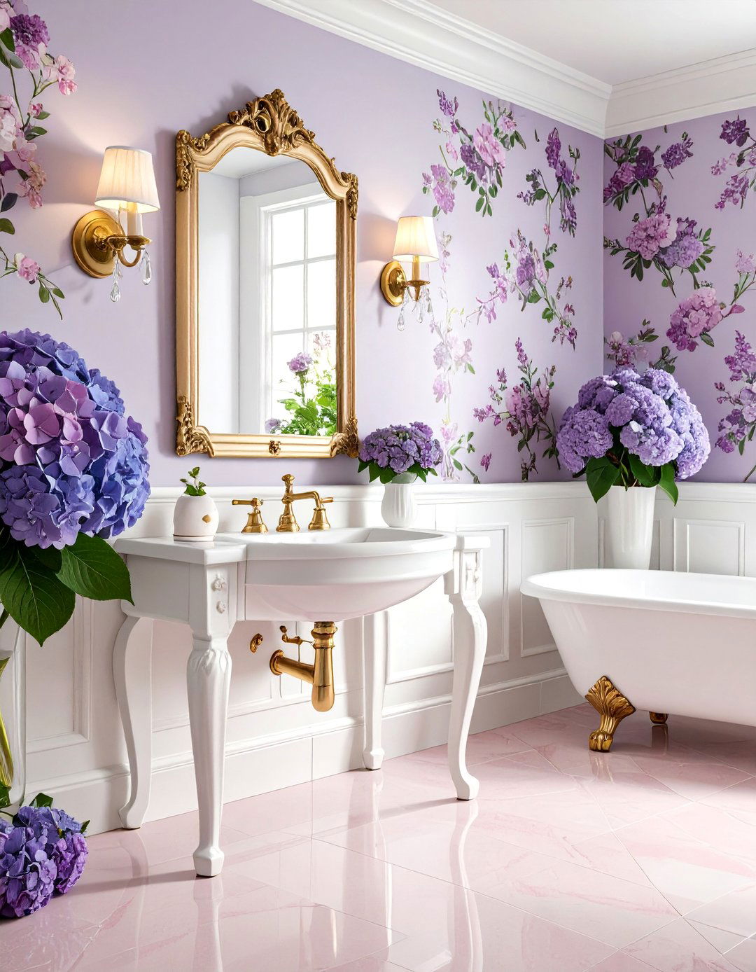 Periwinkle Vintage Powder Room with Floral Wallpaper - 25 blue powder room ideas