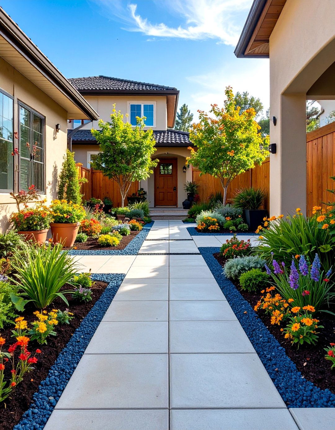 Permeable Concrete Driveway with Stormwater Gardens - 25 Driveway Landscape Ideas
