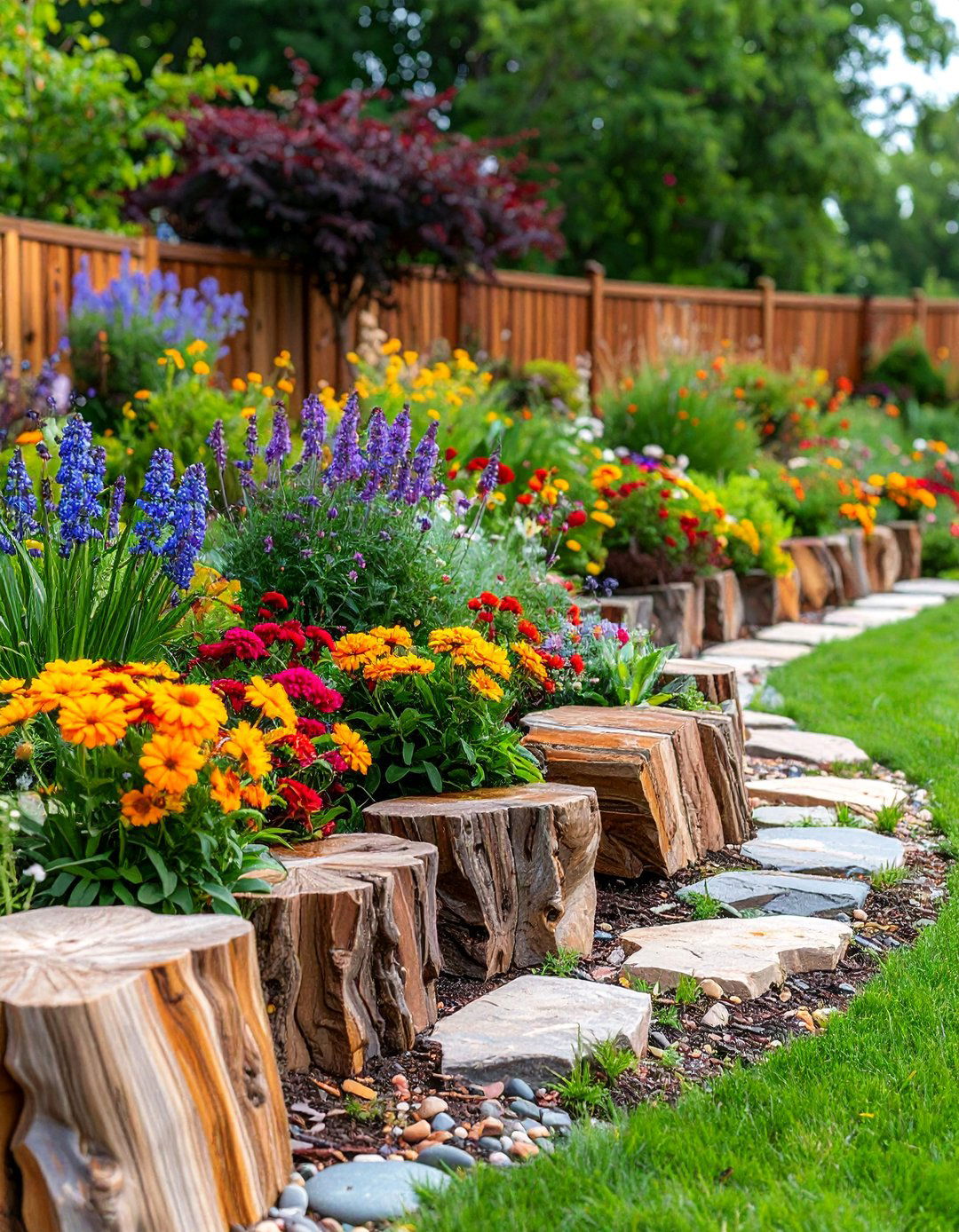 Petrified Wood Fossil Garden Border Design - 25 Stone Garden Edging Ideas