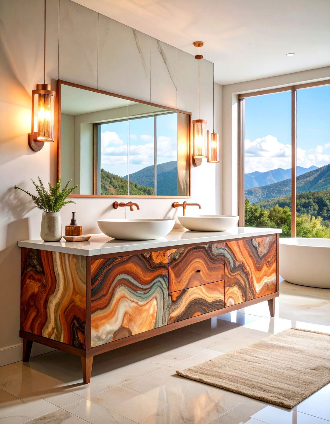 Petrified Wood and Copper Artistic Bathroom - 25 Earthy Bathroom Ideas