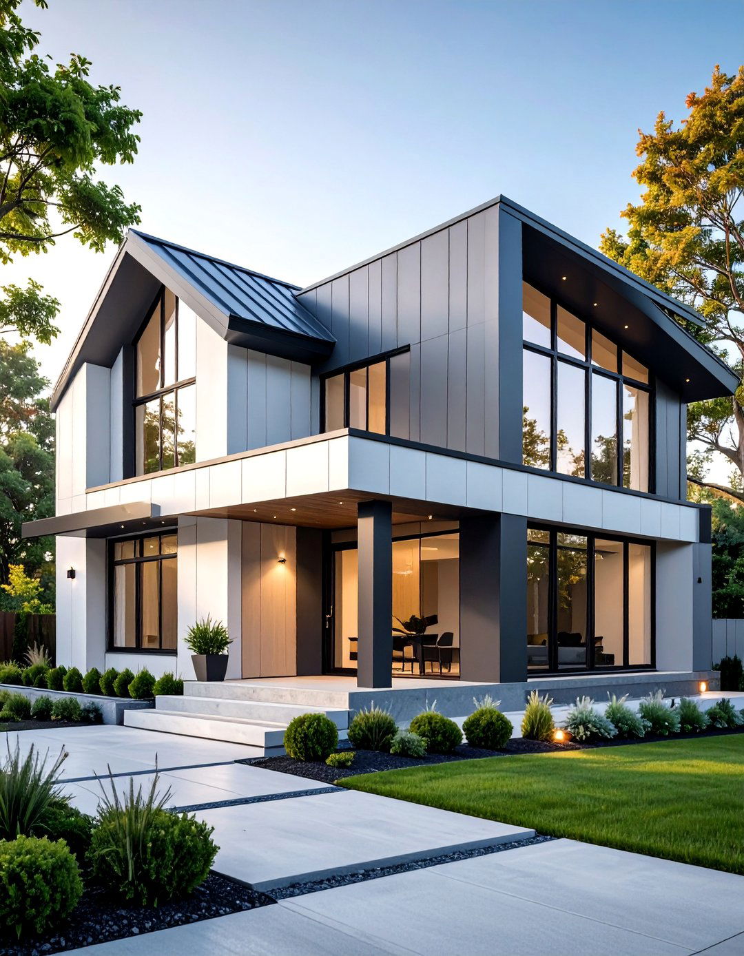 Pewter Gray and White Contemporary Contrast - 25 Two-tone Siding Designs