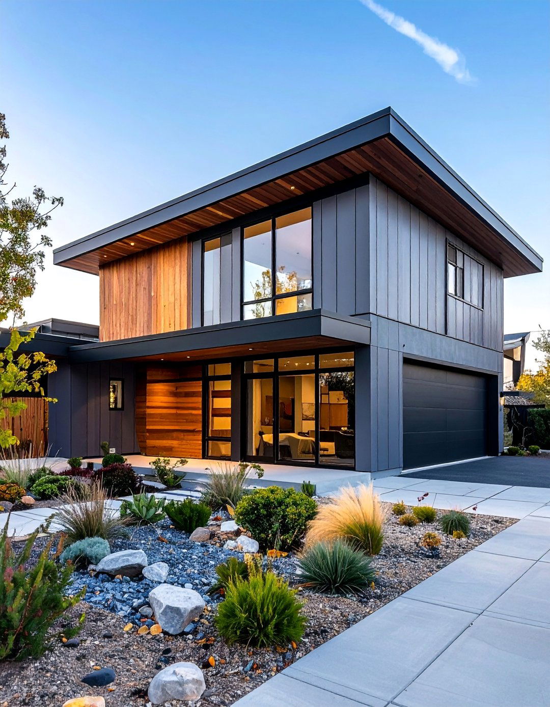 Pewter Grey Mid Century with Black Window Walls - 25 Grey House With Black Trim