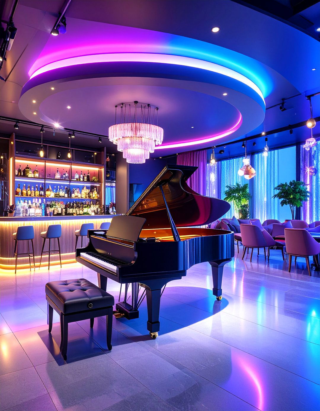 Piano Bar Entertainment Room with Cocktail Service Setup - 25 Piano Room Ideas