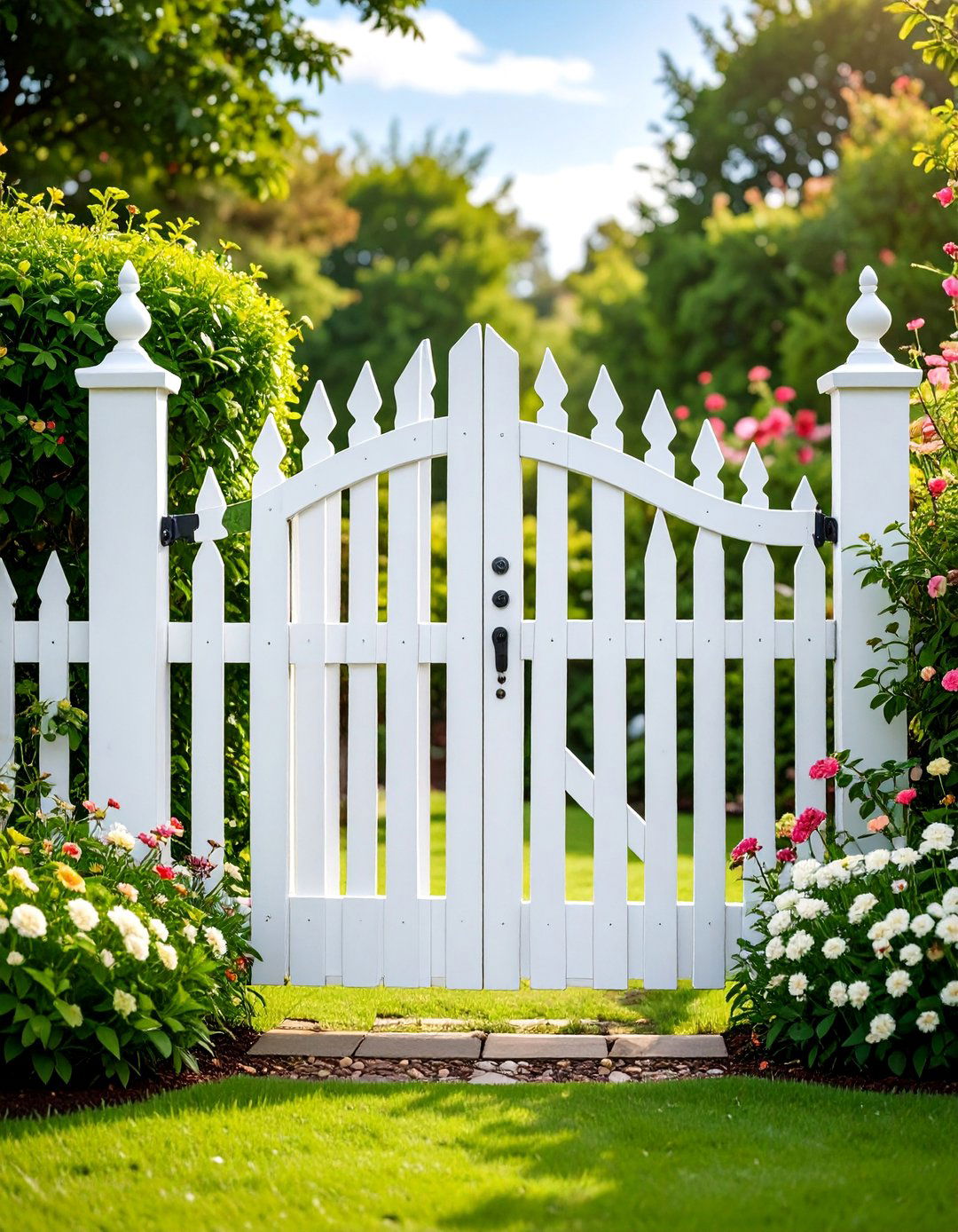 Picket Garden Gate with Classic White Finish - 25 garden gate ideas