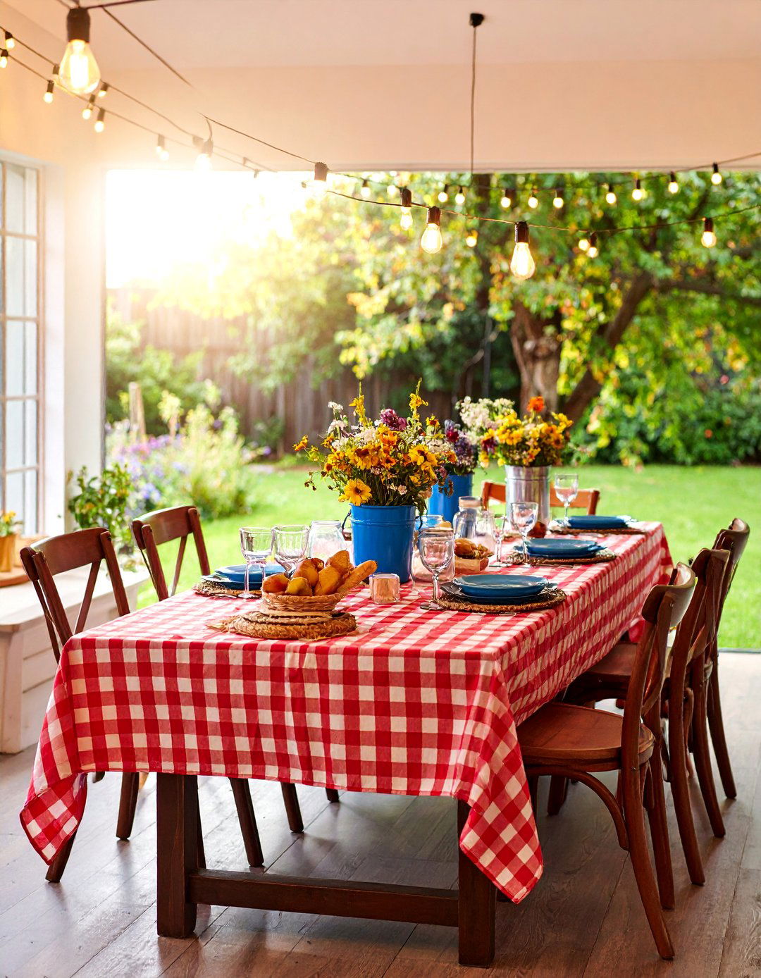 Picnic Style Indoor Table Setting with Checkered Patterns - 25 Table Setting Ideas