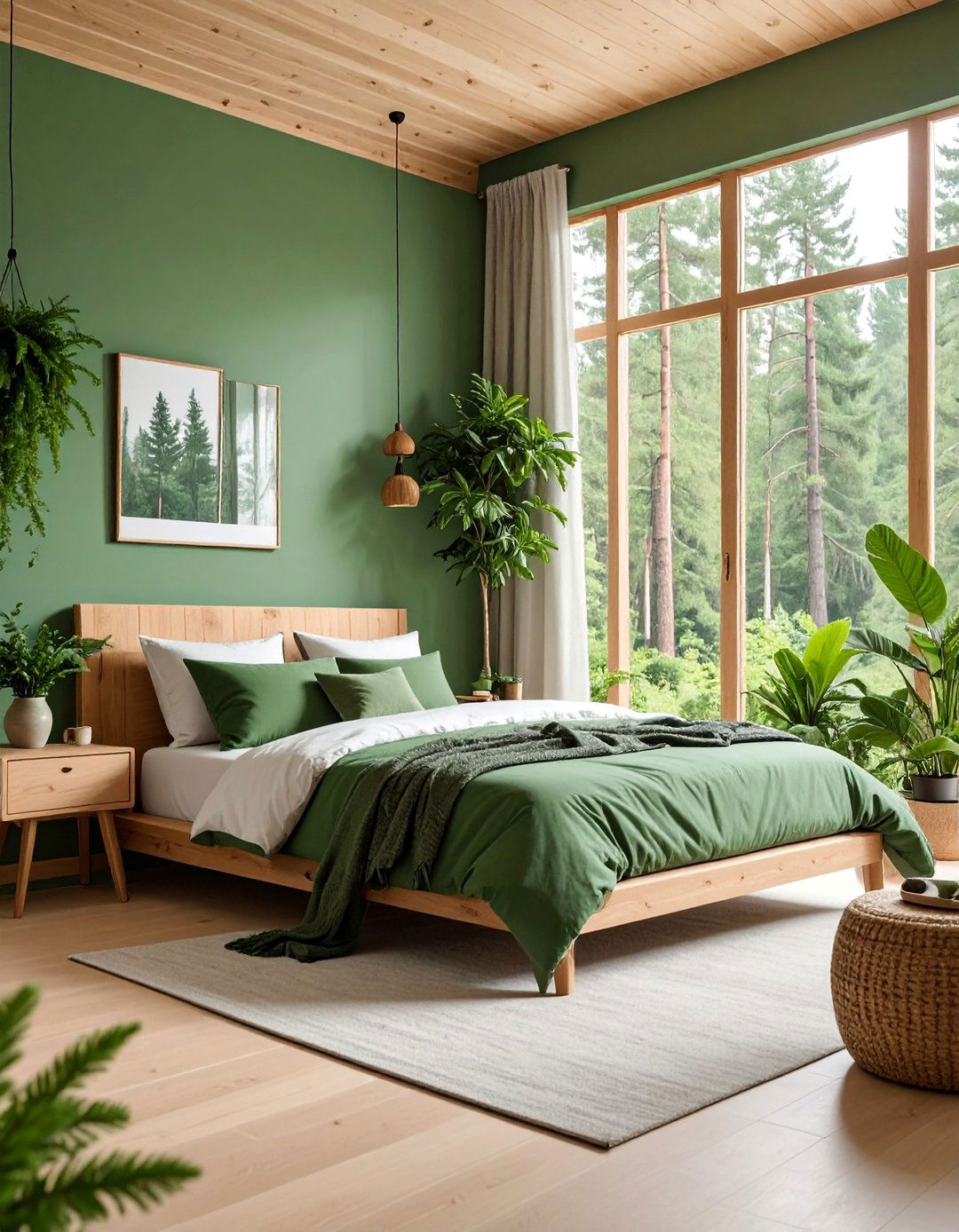 Pine Forest Bedroom with Fresh Green Color Palette - 25 Forest Themed Bedroom Ideas